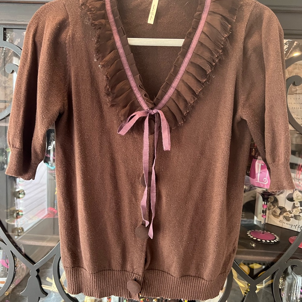 Brown Ruffled Collar Sweater